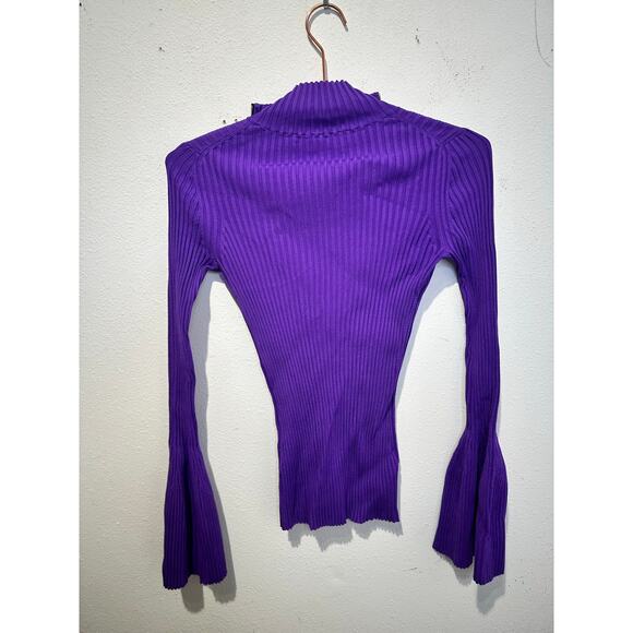 PROENZA SCHOULER Purple Knit Long Sleeve Quarter Zip Flared Sleeves Sweater XS - Picture 3 of 16